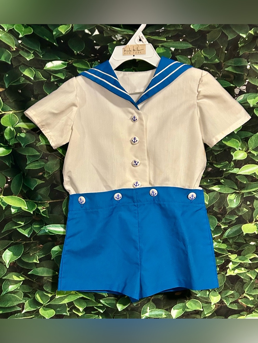 Vintage Toddler Sailor Suit Outfit  Blue White Handmade Boy 24M-2T No Tags